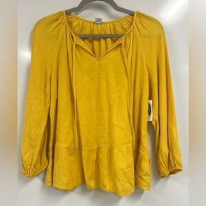 0336 Old Navy Linen Blend Mustard Yellow Long Sleeve Boho Shirt Top cottage core